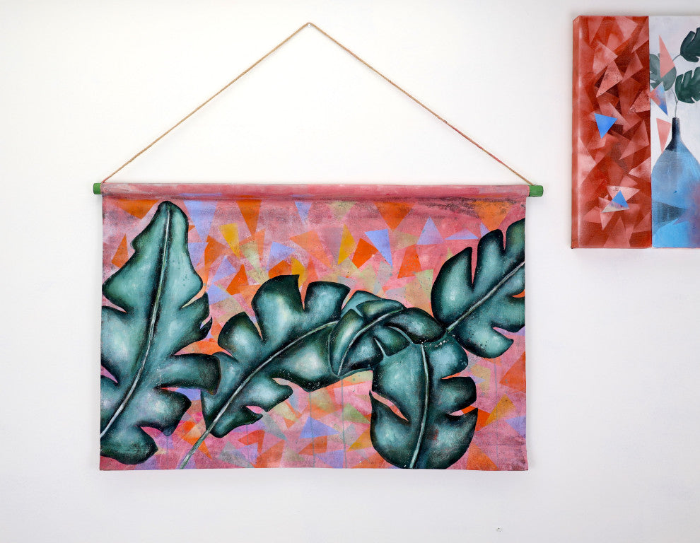 Wall tapestry, tapesrty wall hanging, banana leaf art, tropical art, botanical