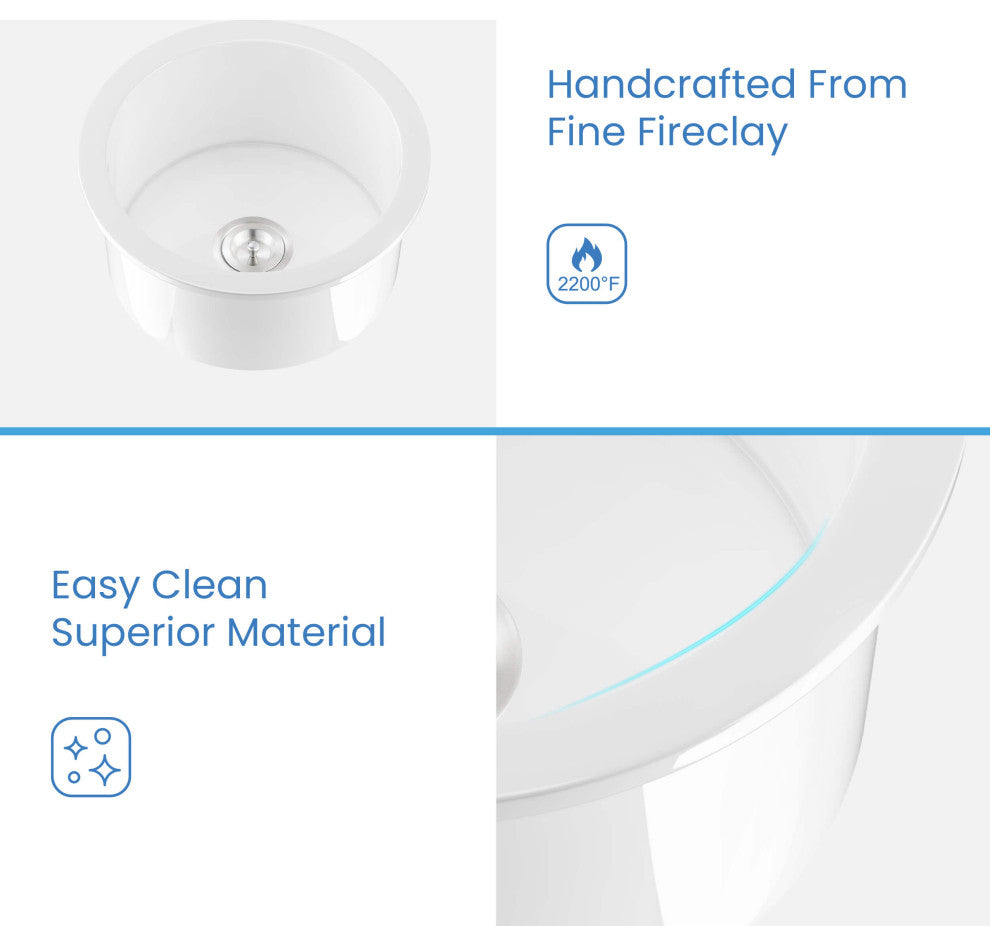 White Fireclay Farmhouse Undermount Kitchen Sink, Bottom Grid and Strain, 19"