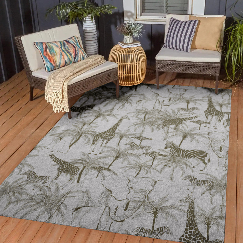 Indoor/Outdoor Tropics TC7 Grey Machine Washable 8' x 10' Rug