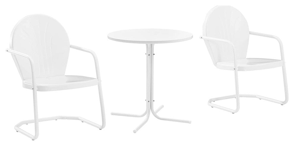 Outdoor 3-Piece Bistro Set with Pedestal Table and UV-Resistant Chairs, White