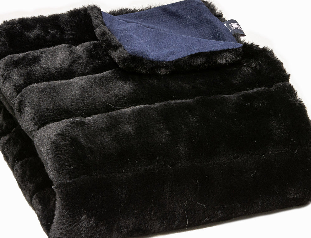 Limited Faux Fur Throw 50"x60", Black Jacquard