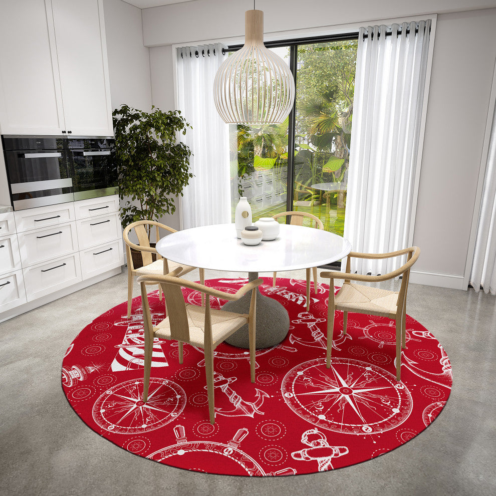 Indoor/Outdoor Harbor HA9 Red Machine Washable 8' x 8' Round Rug