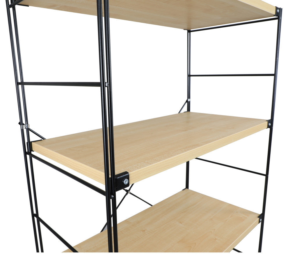 LeisureMod Brentwood Bookcase with Black Steel Frame, Natural Wood