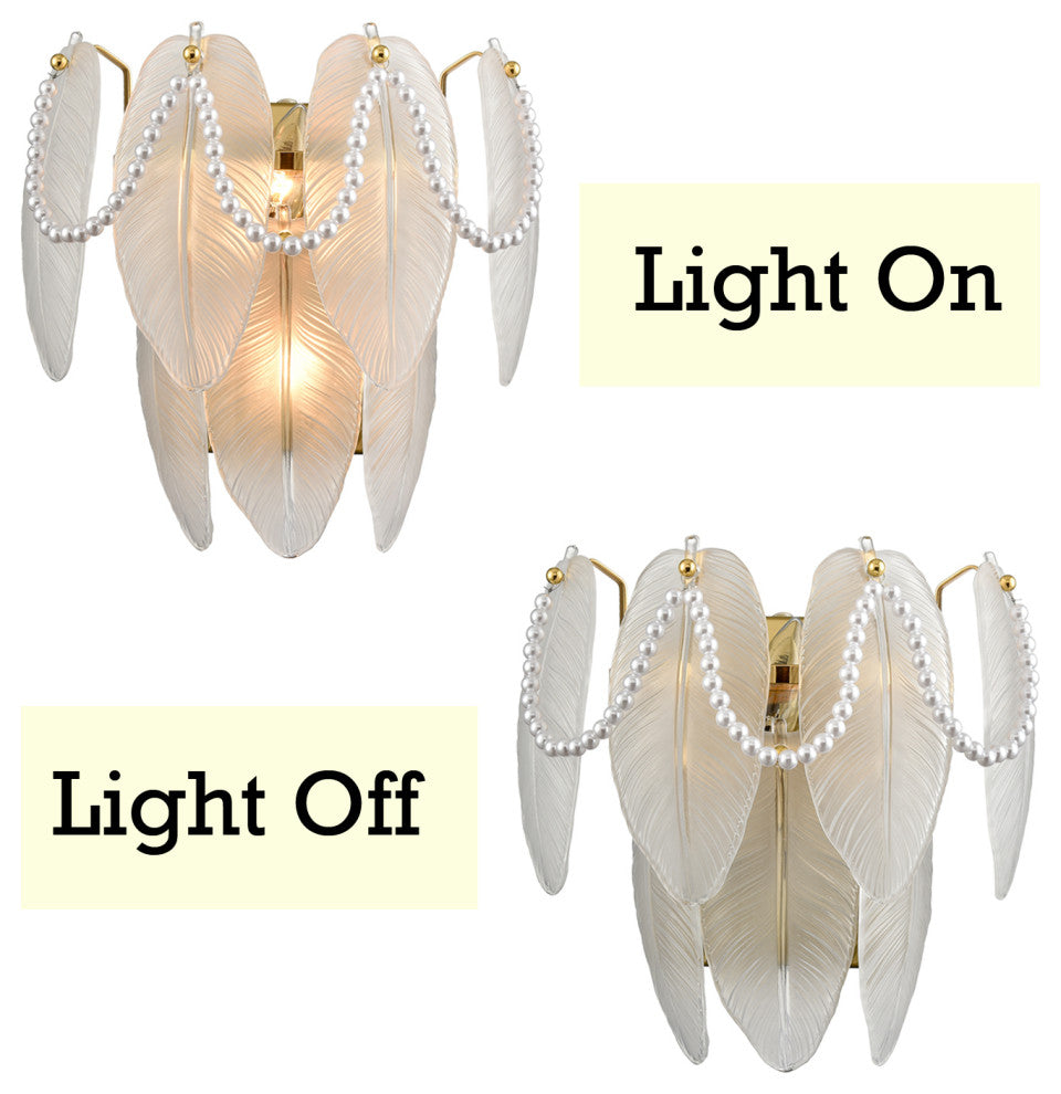 Vintage Wall Light Retro Wall Sconce 2-Light Frosted Glass and White Beads