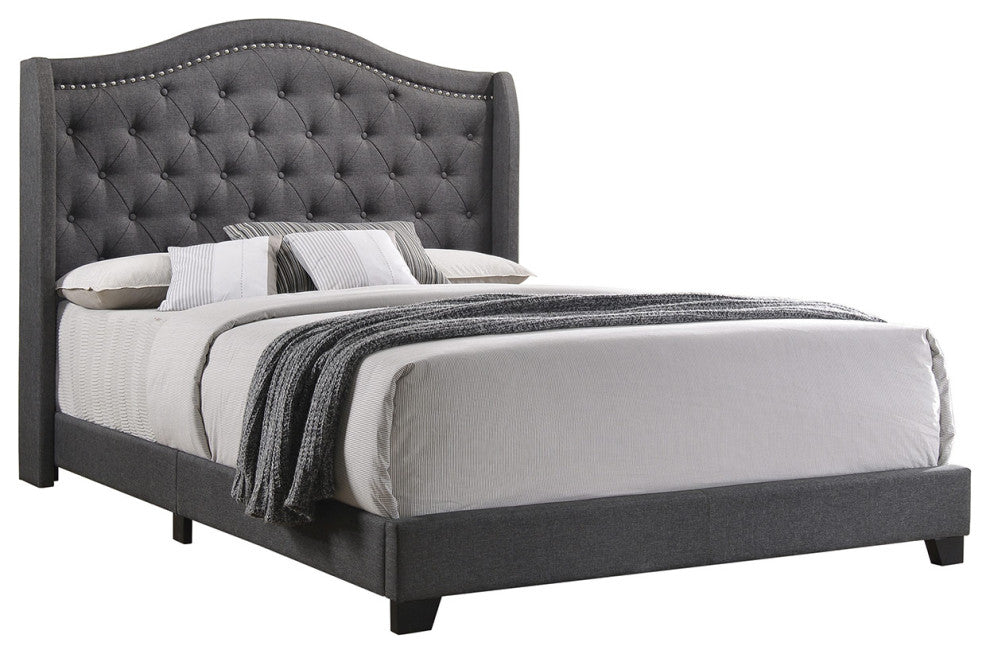 Camel Back Full Bed with Nailhead Trim, Gray