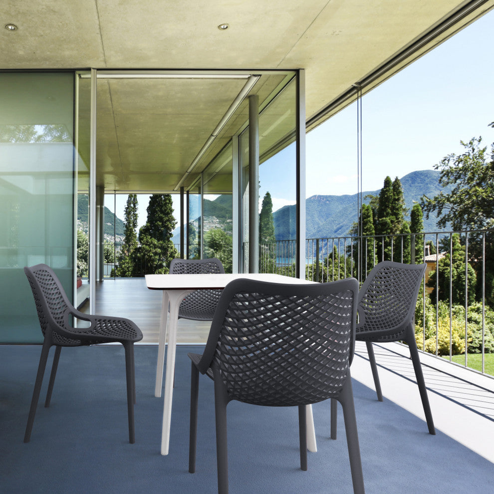 Air Maya Square Dining Set With White Table and 4 Dark Gray Chairs