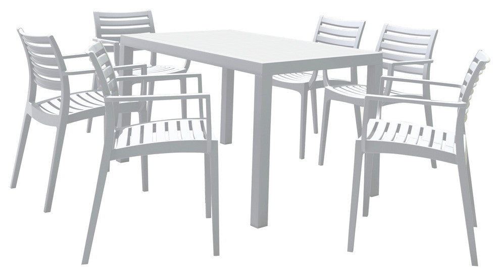 Artemis Resin Rectangle Dining Set With 6 Arm Chairs, White