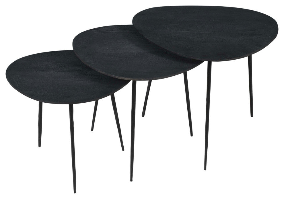 Reeves Contemporary Solid Acacia Wood Nesting End Tables (Set of 3) - Black