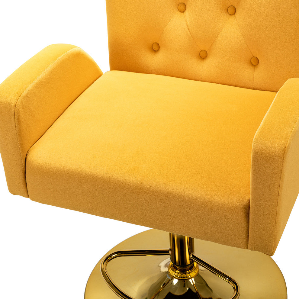 Velvet Swivel Height Adjustable Bar Stool with Tufted Back, Mustard