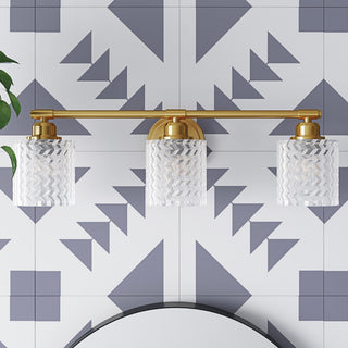Modern 3-Light Bathroom Vanity Light with Textured Cylinder Glass Shade