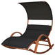 Outdoor Cedar Wood Patio Lounge Daybed, Textilene Fabric and Canopy, Black