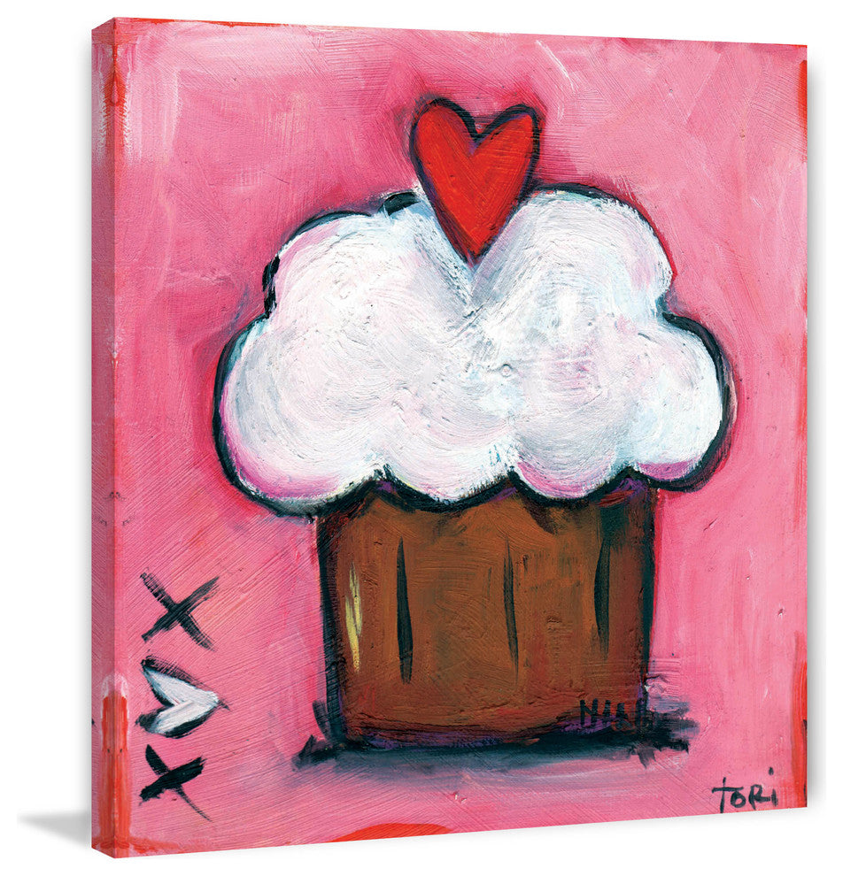 "Pink Heart Cupcake" Painting Print on Canvas by Tori Campisi