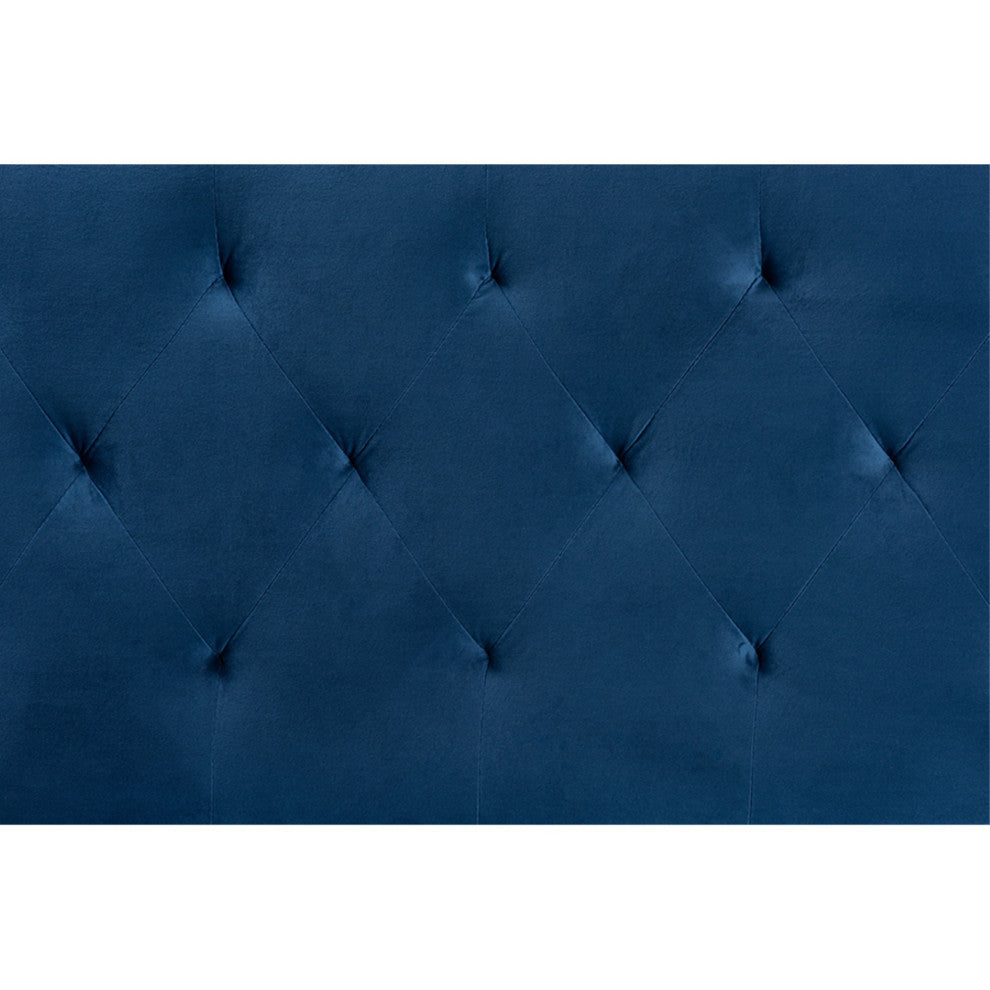 Felix Navy Blue Velvet Fabric Upholstered King Size Headboard