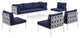 Harmony 8-Piece Sunbrella Outdoor Patio All Mesh Sectional Sofa Set, Gray Navy