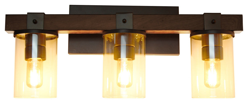 Farmhouse Rustic Wood Look 3 Light Bath Vanity, Brown
