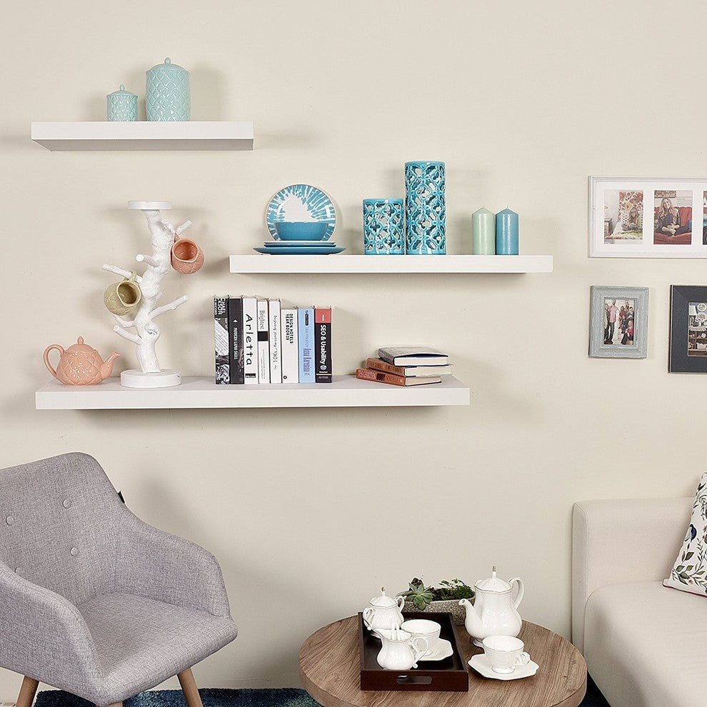 11.81" Depth Grande Floating Wall Shelves, White, 35.43"