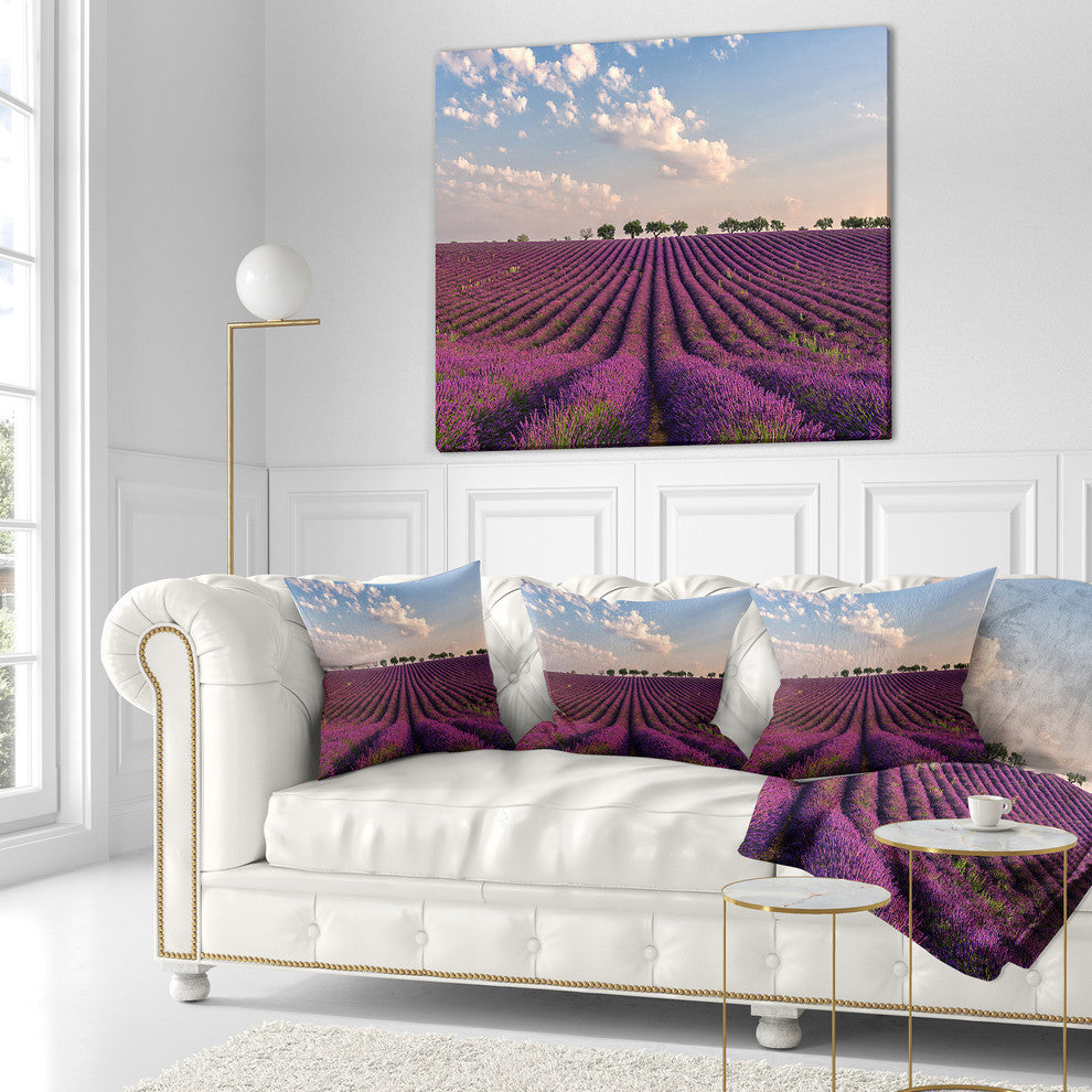 Shiny Lavender Field in Provence Landscape Printed Throw Pillow, 18"x18"