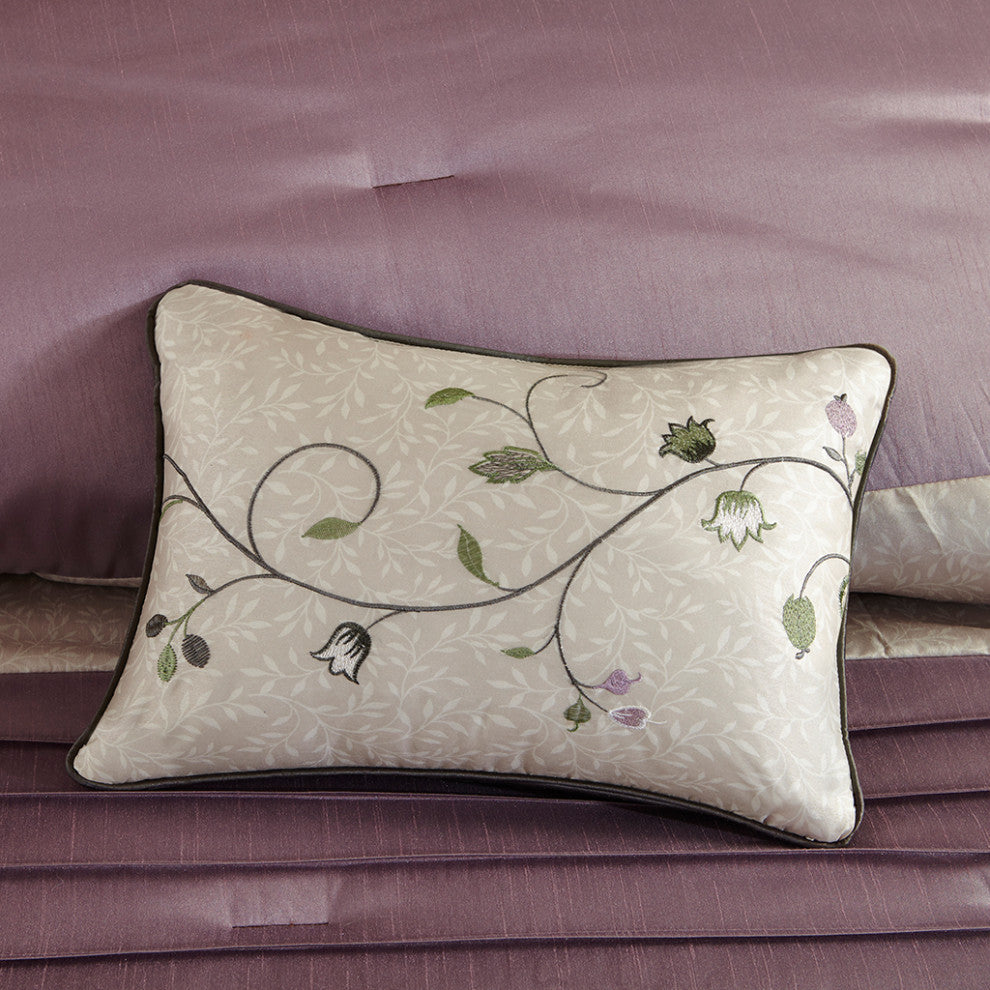 Madison Park Serene Embroidered 7 Piece Comforter Set, Purple