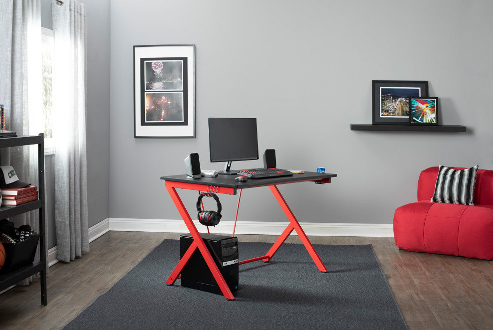 Quest PC Gaming Computer Desk with Charging Station, Cup and Headphone Holder