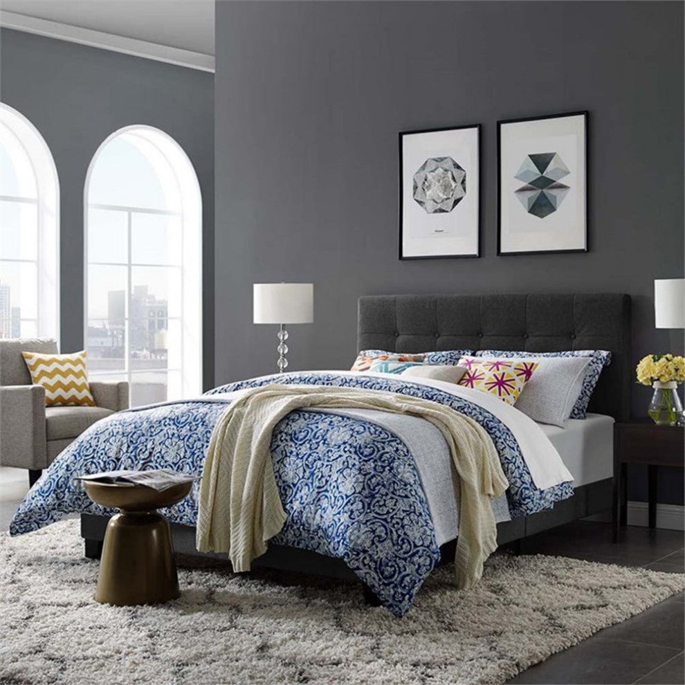 Modway Amira Full Modern Upholstered Polyester Fabric Bed in Gray
