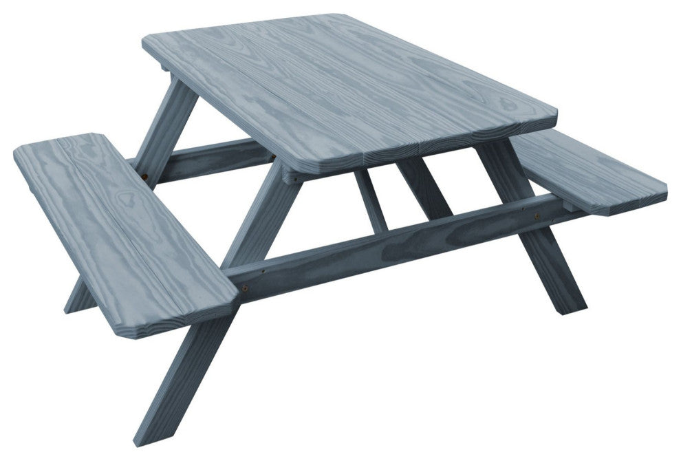 Pressure Treated Pine Picnic Table with Attached Benches, Gray Stain, 5 Foot, No Umbrella Hole