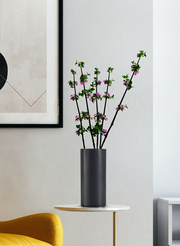 Black Ceramic Cylinder Vase, Measures 8" Tall & 4" Diameter