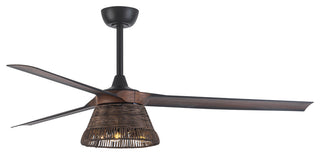 60 in Indoor Rustic Brown Rattan Ceiling Fan with Light Kit and Remote Control