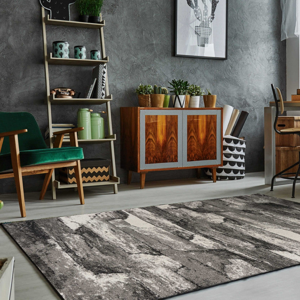 HomeRoots 8'x11' Grey Machine Woven Abstract Indoor Area Rug