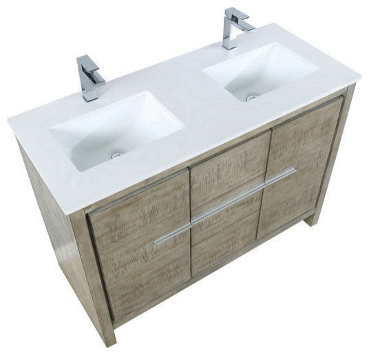 Lafarre Contemporary 48" Rustic Acacia Double Bathroom Vanity, Monte Chrome Fauc