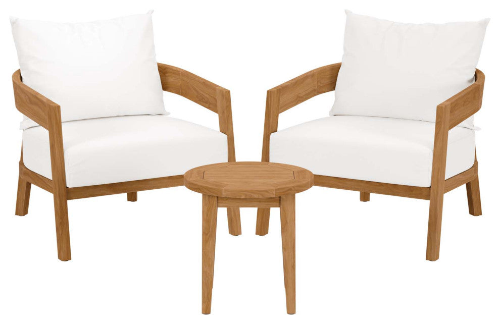 Lounge Chair Table Set, White Natural, Teak Wood, Modern, Outdoor Hospitality
