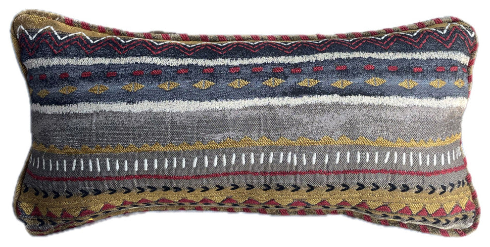 Plutus Sachi Love Red, Blue and Orange iKat Luxury Throw Pillow, Double Sided  12" X 25"