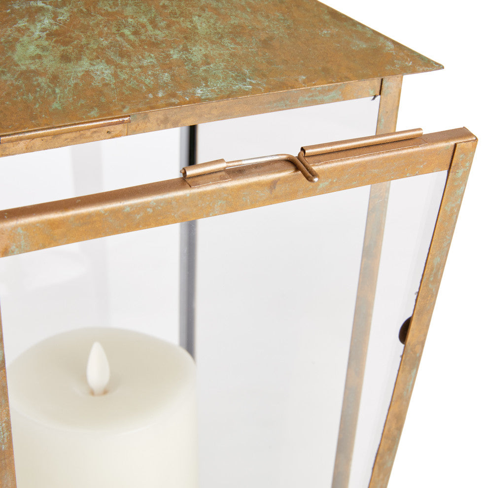 Vintage Style Patina Finish Pagoda Shape Candle Lantern Pillar 20 in H Bronze