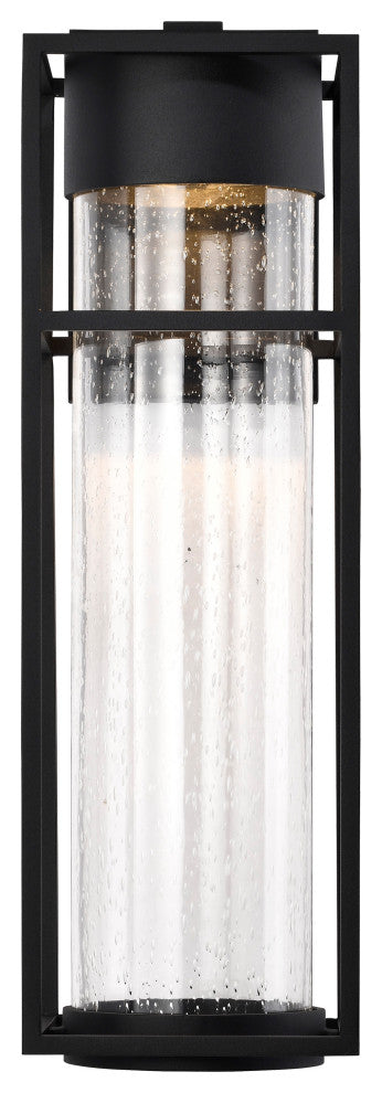 Ledges 10W LED Large Wall Lantern, Matte Black/Clear Seeded Glass