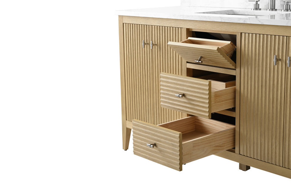 Vanity Art Freestanding Vanity, Natural Oak, 60", Single Sink, Brushed Nickel