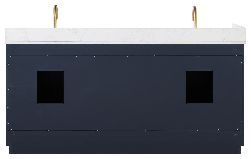 Gavino Vanity With Grain White Composite Stone Top, Royal Blue/Brushed Gold, 72", No Mirror