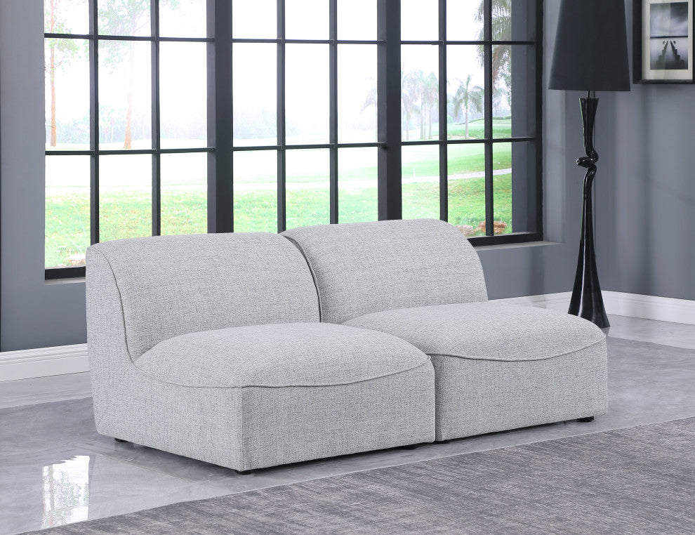 Miramar Linen Textured Fabric Upholstered 2-Piece Modular Sofa, Grey