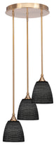 Empire 3 Light Cluster Pendalier, New Age Brass Finish, 8" Black Matrix Glass