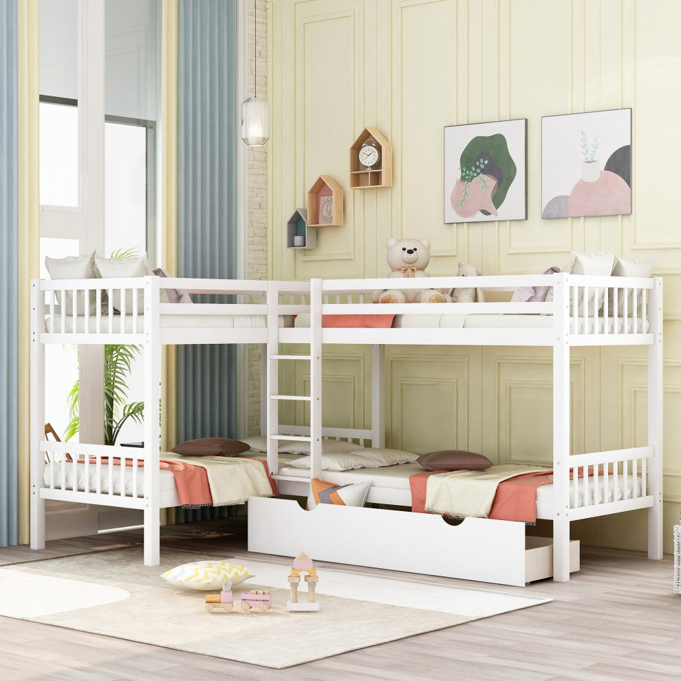 Gewnee Twin L-Shaped Bunk bed with Drawers in Gray