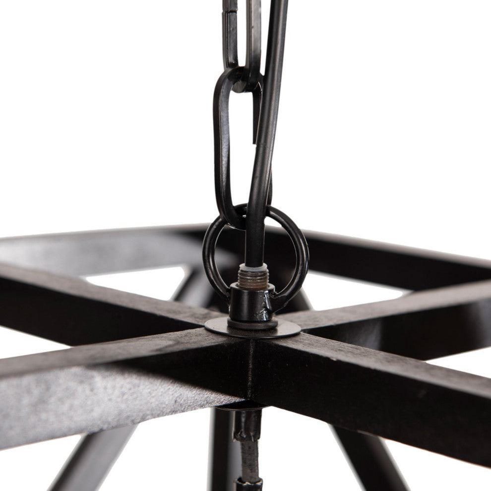 Farmhouse Pendant Lighting, X-Shaped Frame With Candelabra Style Lights, Black