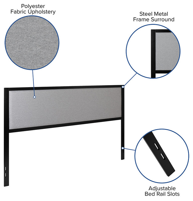 Melbourne Metal Upholstered Headboard Modern Headboard, Light Gray-King