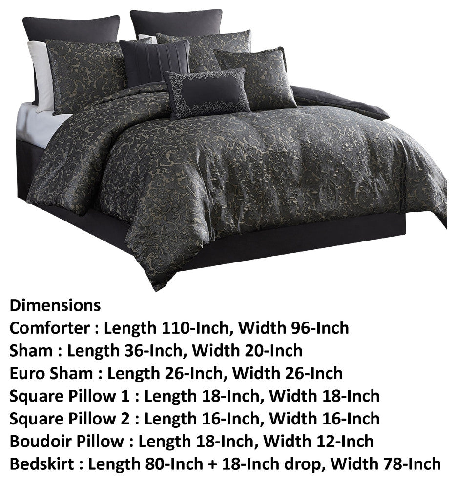 Benzara BM283917 10 Piece Polyester King Comforter Set, Damask Pattern, Gray