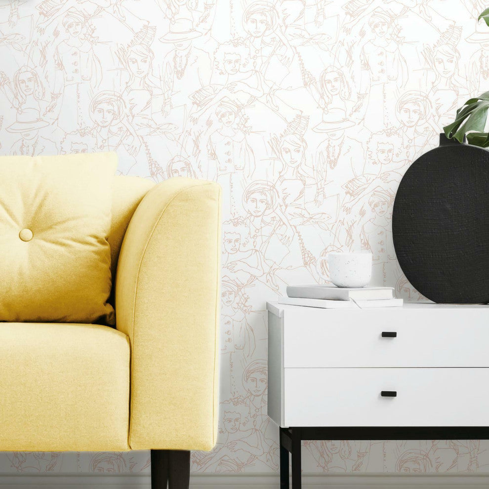 Pink & White Vogue Sketches Peel & Stick Wallpaper