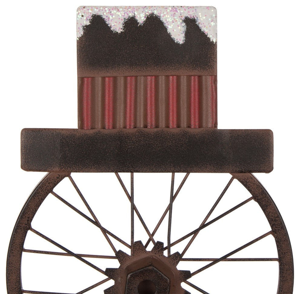 33.98" Metal Bike Wheel Snowman With Plaid Scarf Porch Decor