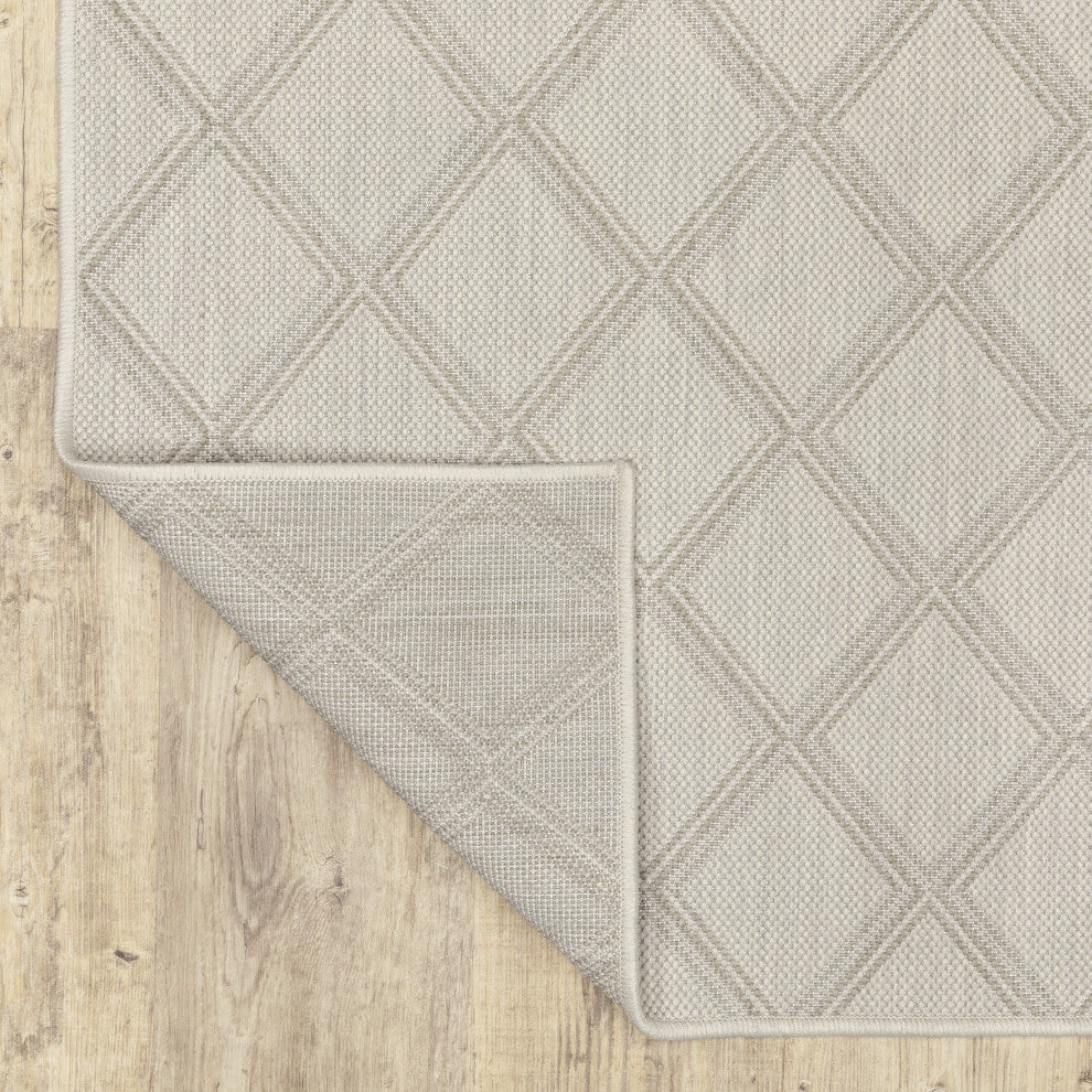 Parlan Geometric Lattice Indoor-Outdoor Area Rug, Ivory, 1''10"x7''3"