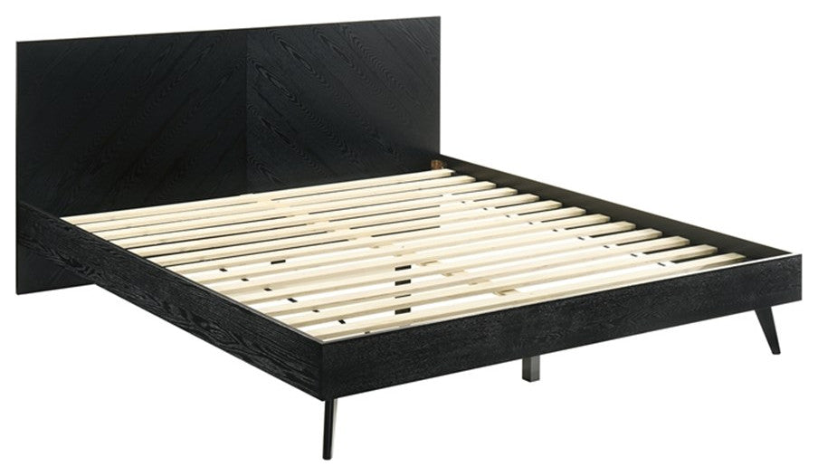Armen Living Petra King Platform Wood Bed Frame with Tapered Legs in Black