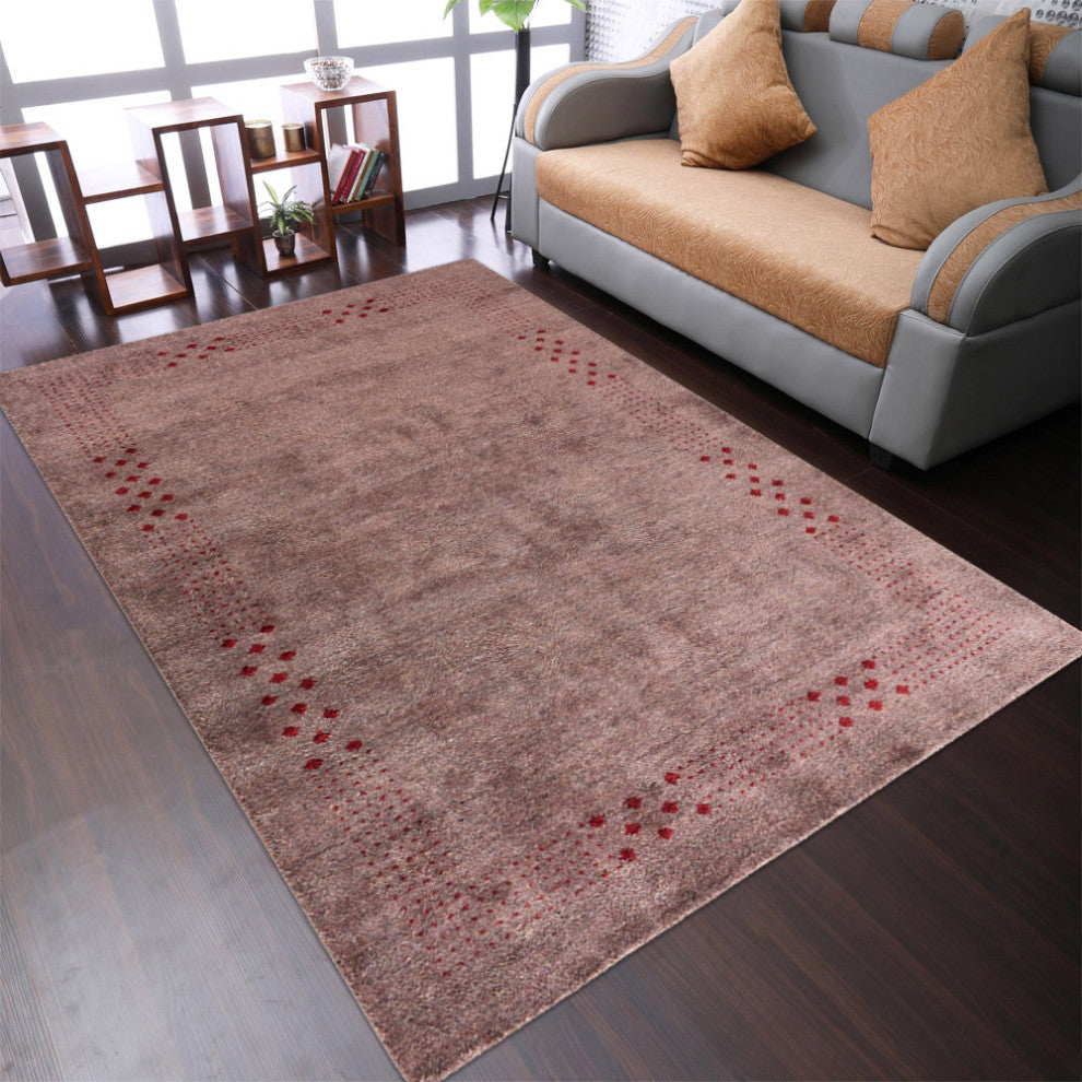 HAND KNOTTED LOOM SILK ECO-FRIENDLY RUG-8'x10',Rectangle,Light Brown,Contemporar