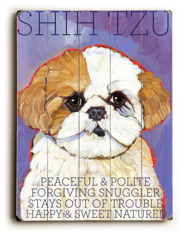 "Shih Tzu", Planked Wood Wall Decor By Ursula Dodge, 14"x20"