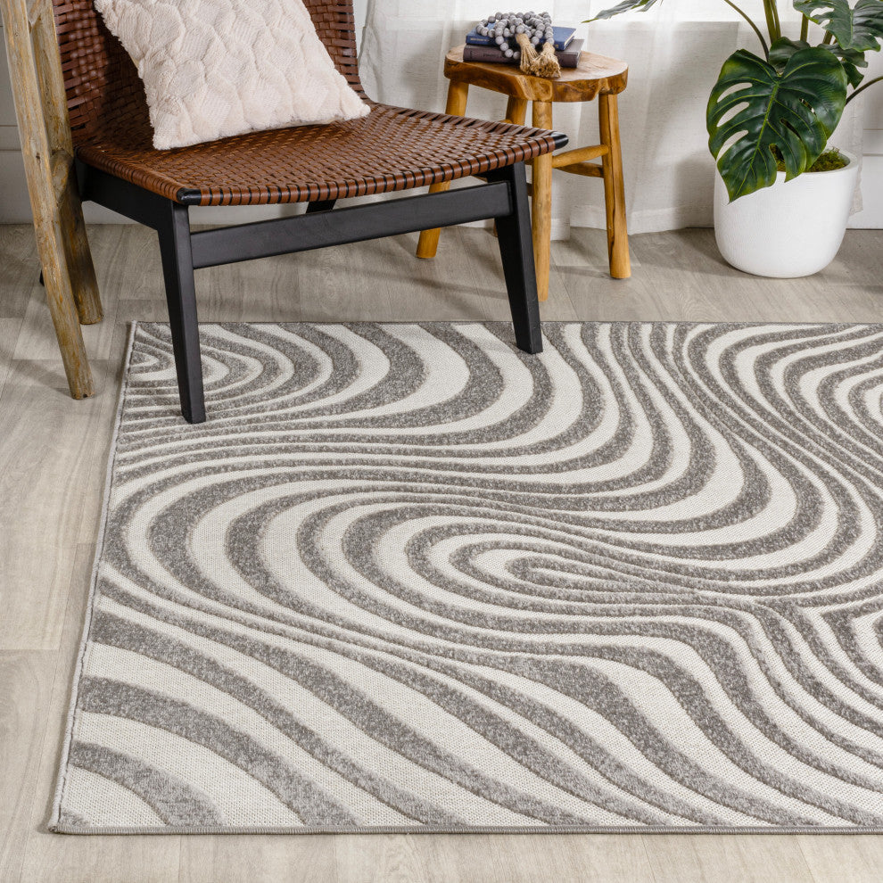 High-Low Groovy Striped Gray/Ivory 4 ft x 6 ft Indoor/Outdoor Area Rug