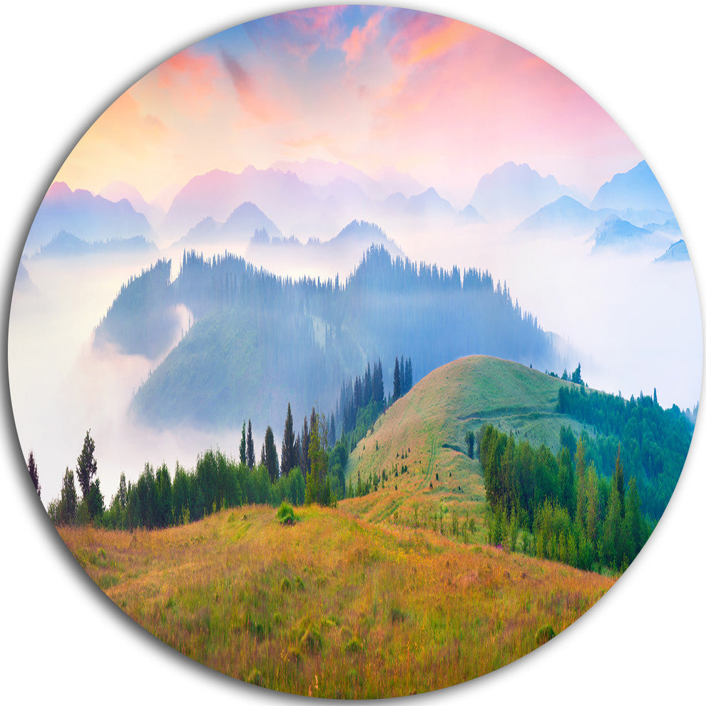 Foggy Carpathian Panorama, Landscape Photo Disc Metal Wall Art, 36"