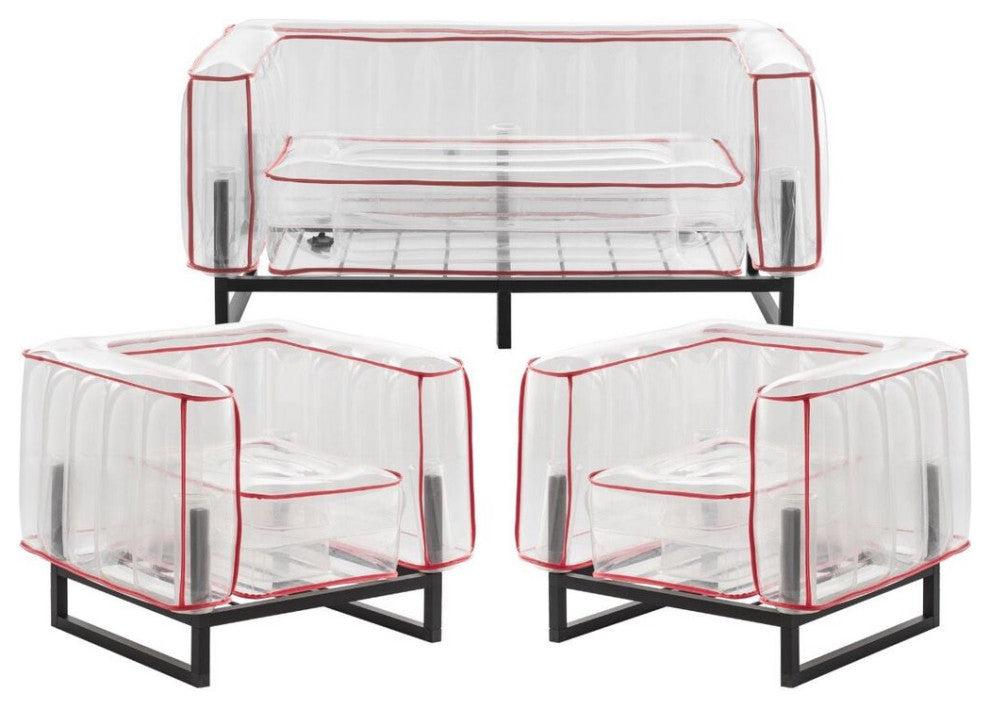 Mojow Yomi 3 Piece Living Room & Garden Set | Black Frame + Red Piping